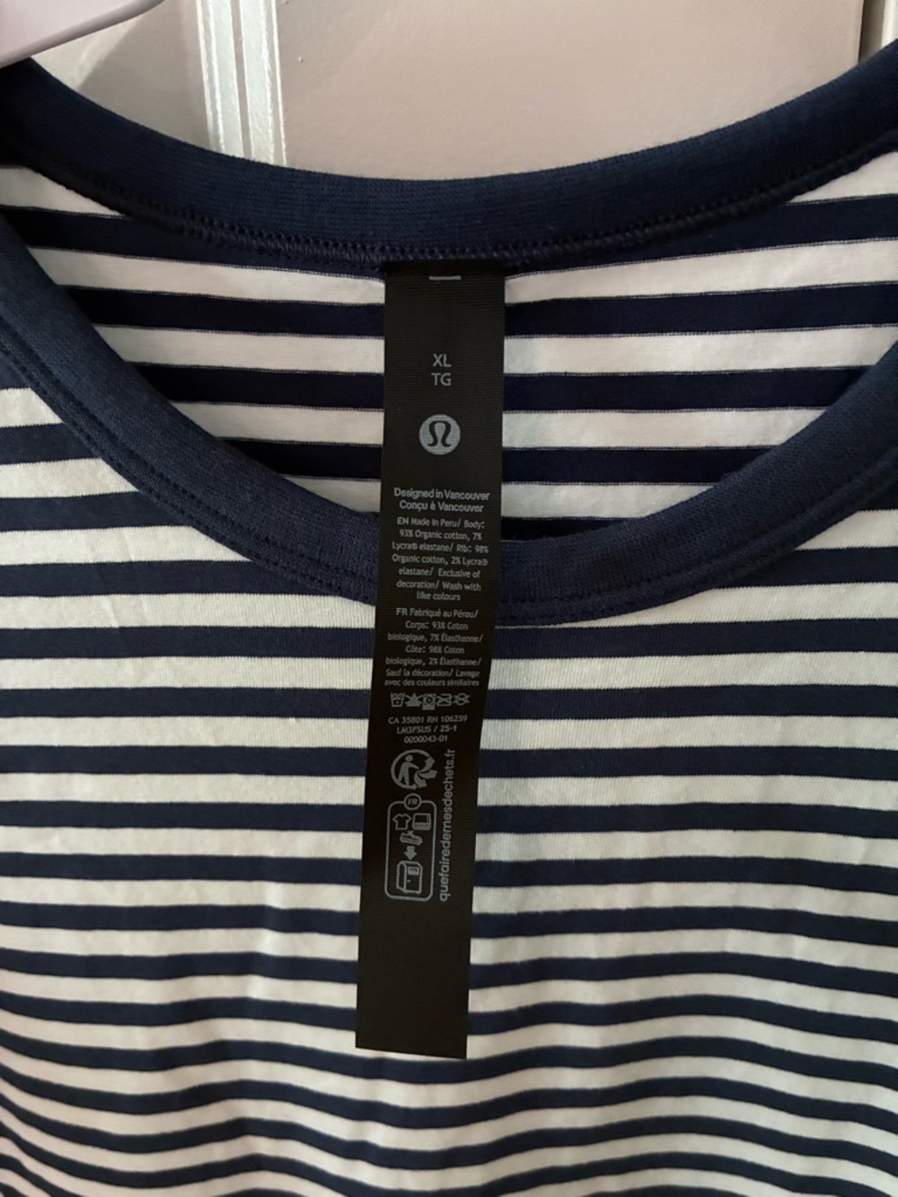 Lululemon Navy and White Striped Short Sleeve Crew - Picture 3 of 4